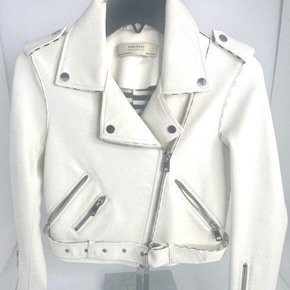 NWOT ZARA Faux PEARL LEATHER MOTO JACKET - Picture 1 of 7